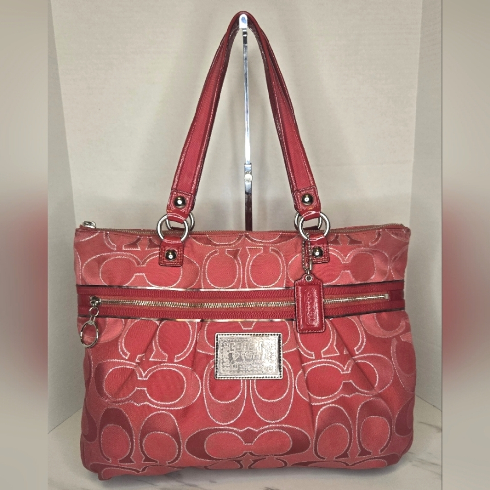 Coach Poppy Pink Signature C Glam Tote Shoulder Bag 15389